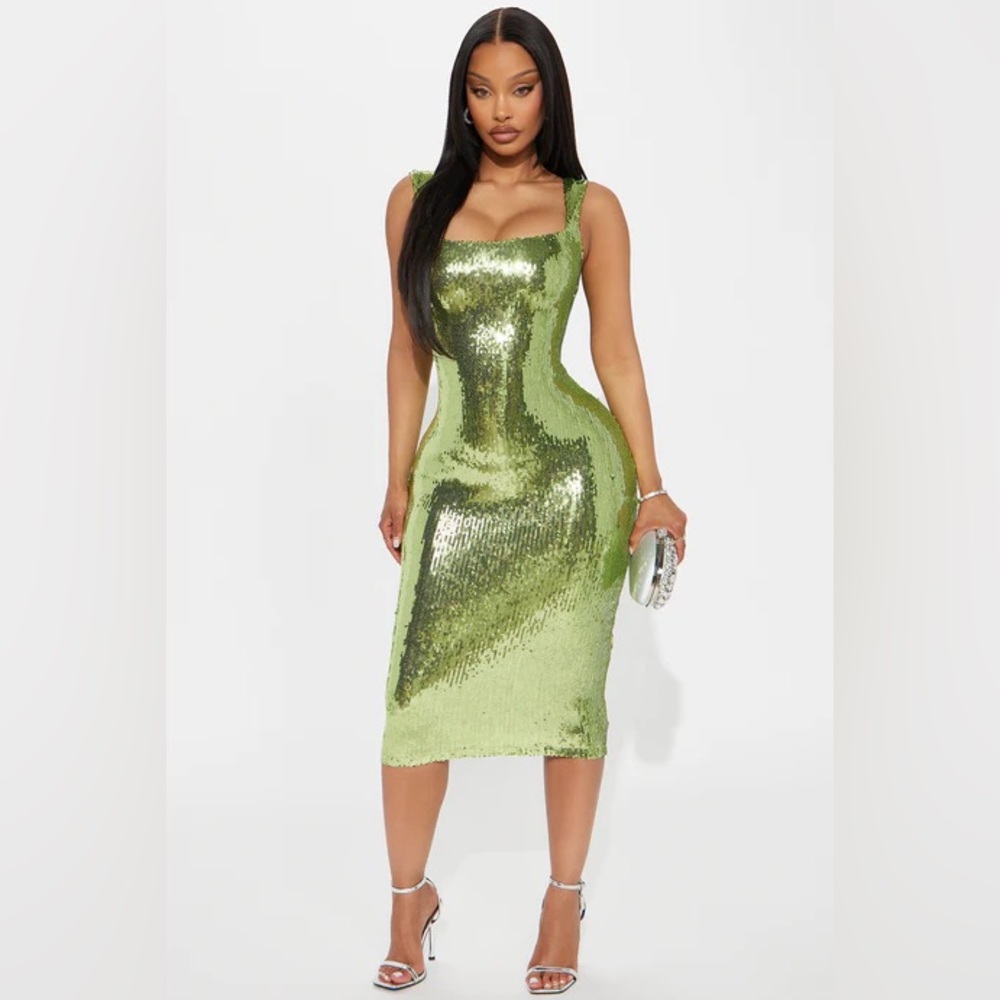 Now Or Never Sequin Midi Dress - Lime - fashion nova